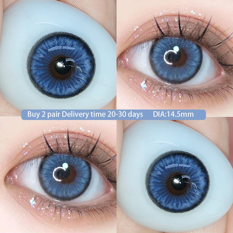 Yimeixi 2pcs Myopia Blue Colored Contact Circular Lenses Large Diameter