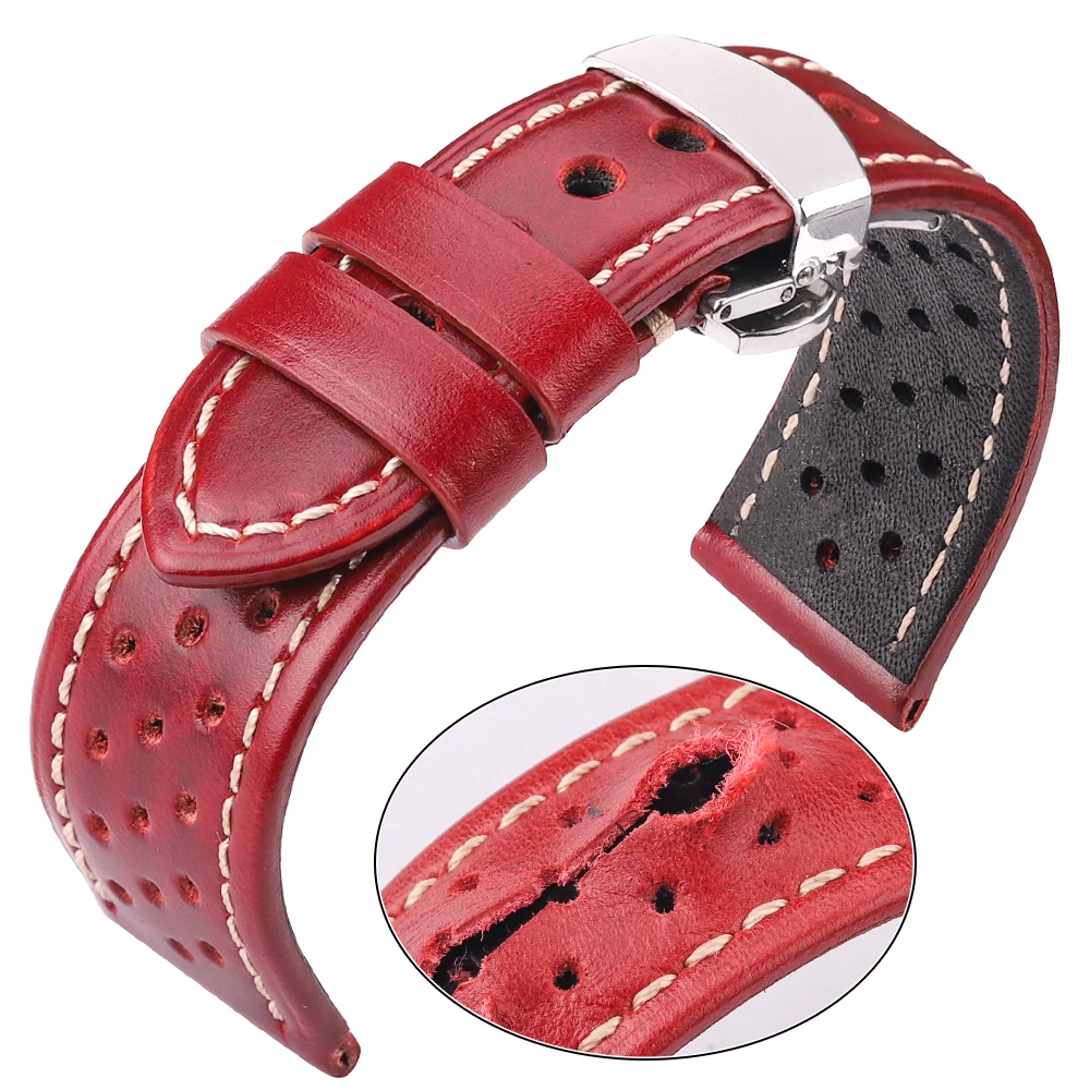 Premium Genuine Leather Unisex Watch Strap with Deployment Clasp – Available in Multiple Sizes & Colors