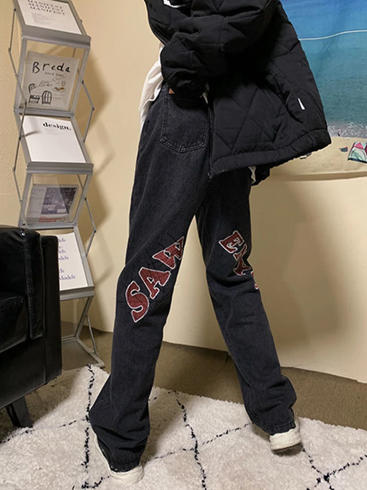 Pantalones con de letras de American High Street para mujer, Jeans rectos de estilo hip hop, ropa de calle suelta, de verano| | - AliExpress