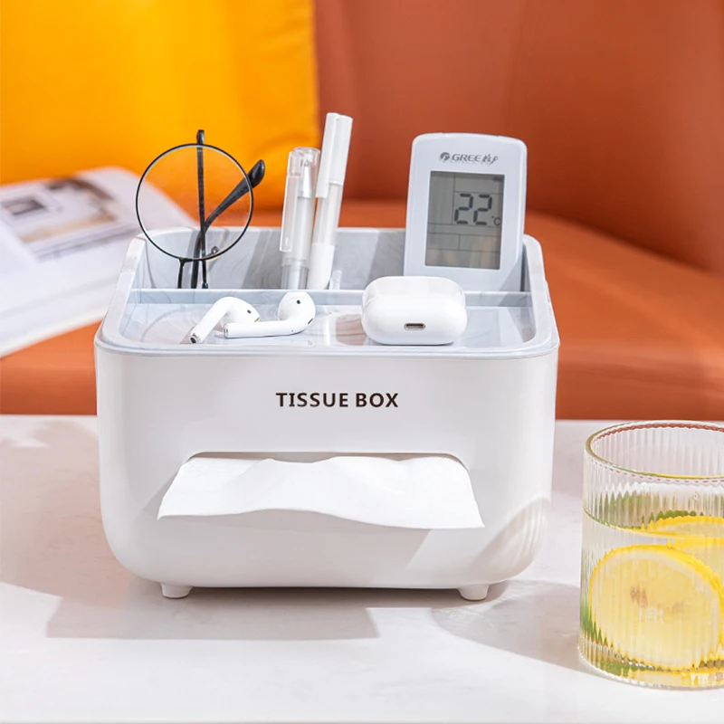 Tissue Box Desktop Napkin Holder Dustproof Tissue Paper Organizer With Lid Home Office Stationery Storage Box Desk Organizer 3