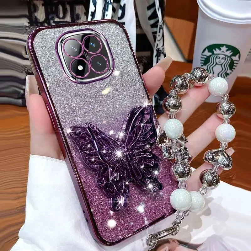 Elegant 3D Butterfly Glitter Bracelet Phone Holder Case