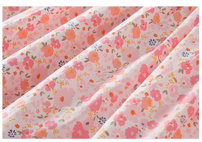 Kids Floral Princess Dress   Bohemia Girls Summer Lace Korean Children's Round Neck Short-Sleeved Boho Sweet Print Boatneck Dresses for Bohemian Girl in Pink