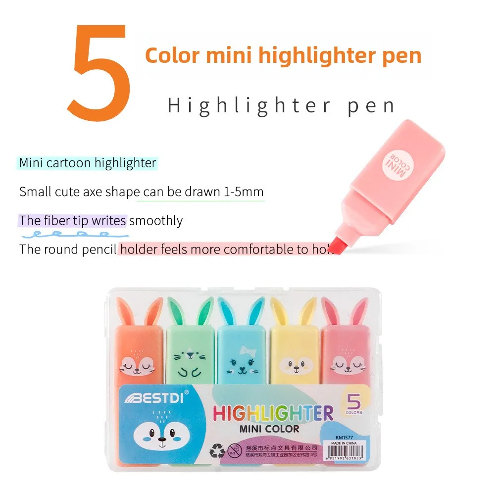 4/5pcsMini Rabbit Creative Fluorescent Pen Student Account DIY Color Marking Pen Macaron Color Key Marking