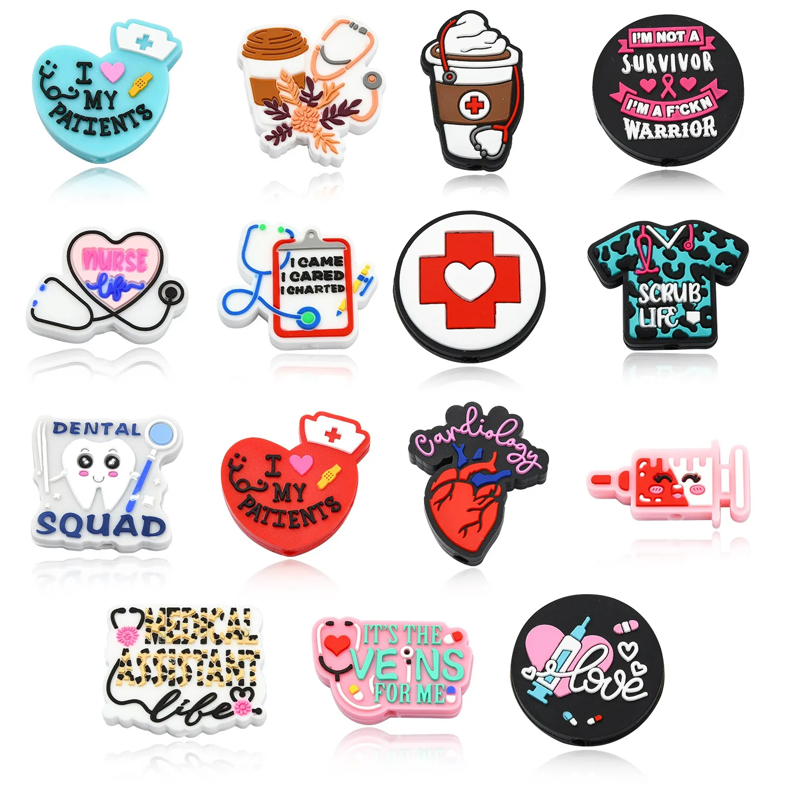 Panda hall 15pcs gemischte Stile medizinisches Thema Silikon perlen Krankenhaus Herz Stethoskop fokale Perlen für Schlüssel bund Stift herstellung – Detail 1