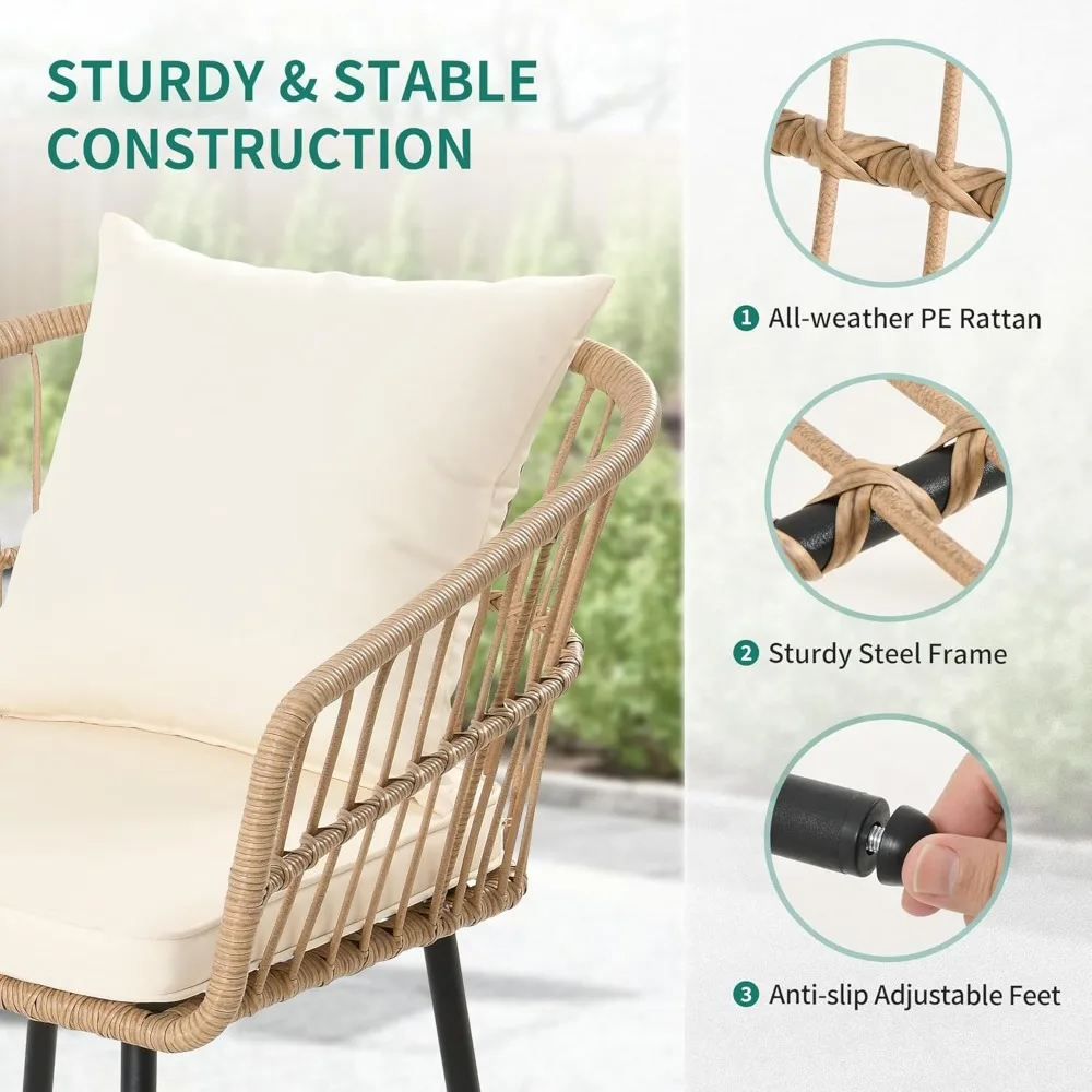 Rattan Outdoor Sofa Set 3 Pieces Outdoor Wicker Patio Conversation Bistro Set  All Weather Rattan Patio Furniture Set 5
