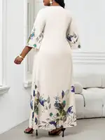 Elegant Floral Maxi Dress for Women, Plus Size V-Neck Bell Sleeve Summer Dress for Wedding Guest or Office - Image 2