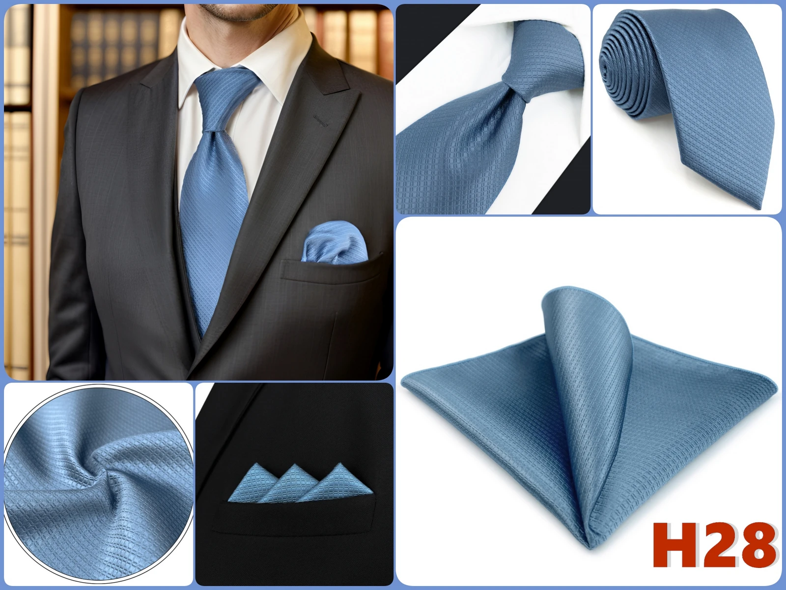 Herren-Krawatten-Set mit Einstecktuch, Blau, Marineblau, Grau, Dunkelgrün, Extra Lang 160cm, Hochzeitsgeschenk, Krawattenzubehör, Dropshipping – Detail 33