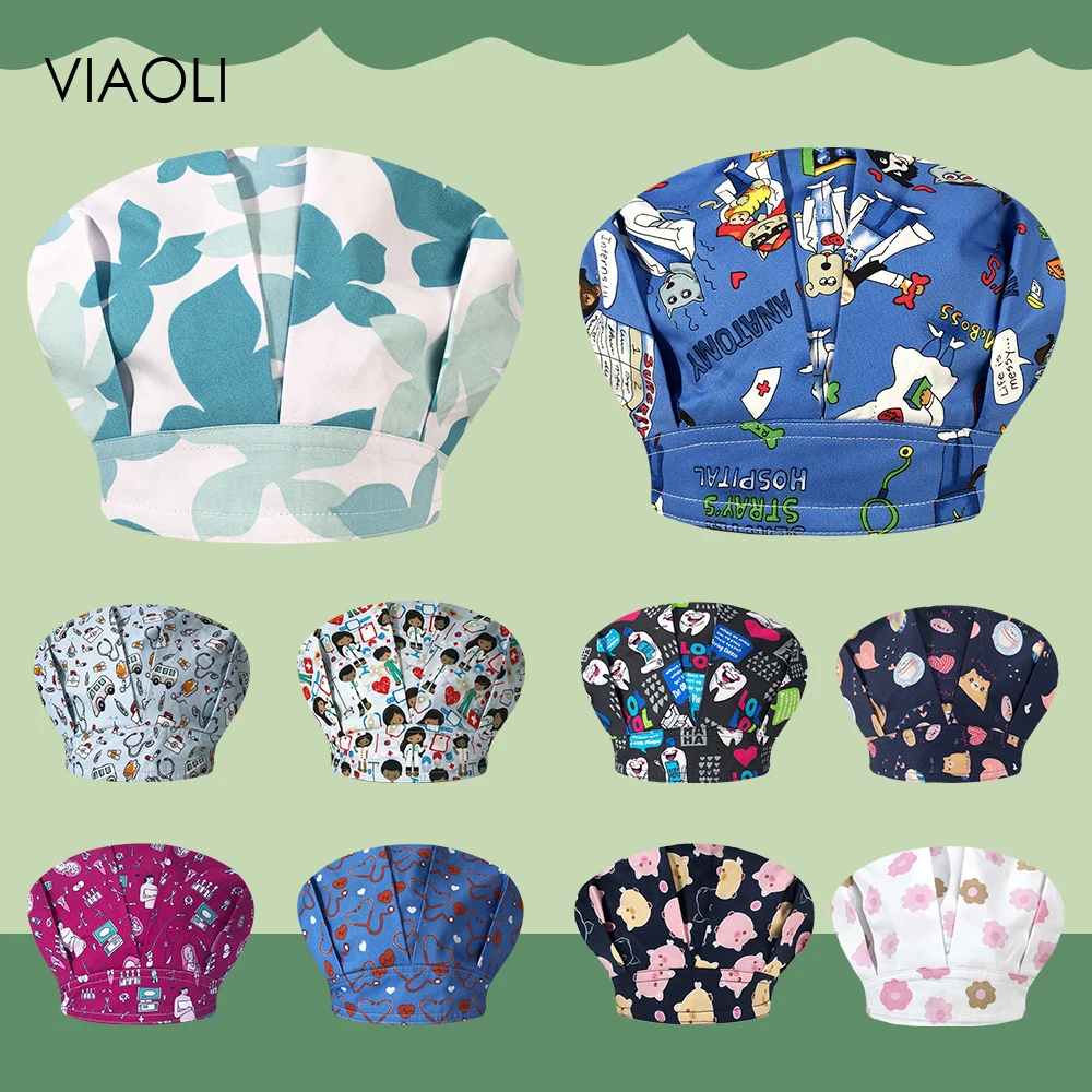 

Wholesale Scrub Caps Fashion Cotton Cartoon Print Beautician Hat Adjustable Work Caps Housework Dustproof Caps Male Surgical Hat