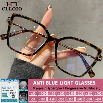 CLLOIO Premium Square Cat Eye Reading Glasses Fashion Women's Large Frame Myopia Glasses Anti Blue Light Prescription Eyeglasses