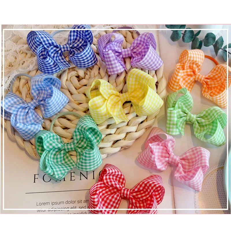 6pcs/3.1INCH Gingham Ribbon Girl Hair Bow Clips OR ELASTIC RUBBER Plaid Bows Baby Girl Accessories Drop Shipping car risers spacers lift jackers resilient rubber cushion pad for 387 2104 drop shipping