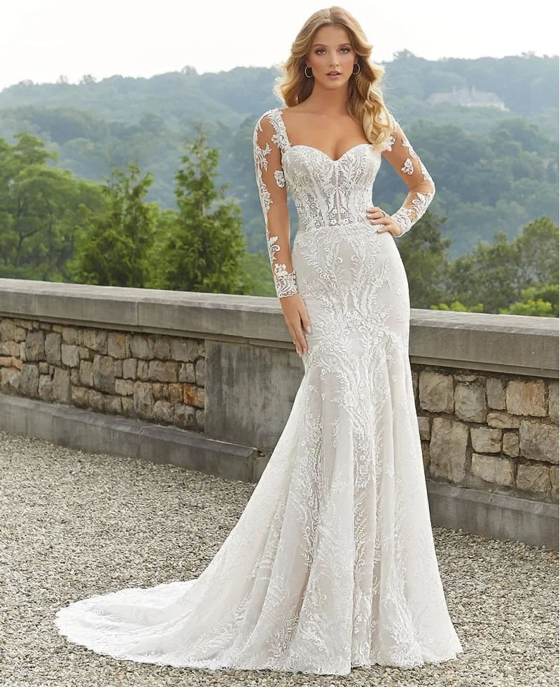 

Sexy Wedding Dresses Mermaid Lace Sweetheart Neck Applique With Detachable Full Sleeves Custom Made Plus Sizes Vestidos De Novia