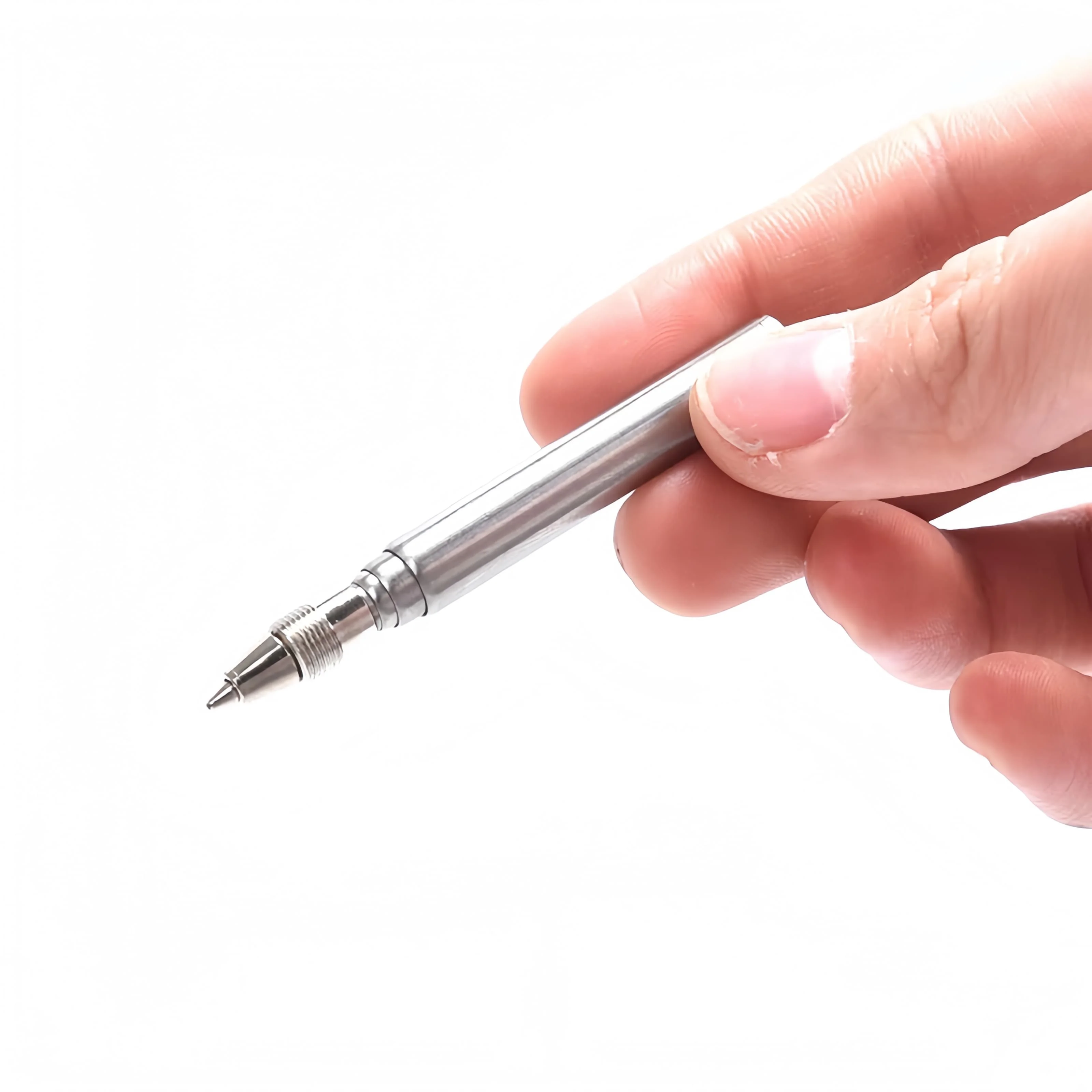 Teleskopstift aus Edelstahl – Mini-Kugelschreiber als Schlüsselanhänger für Outdoor-Sport und Camping – Tragbares EDC-Schreibgerät – Detail 6