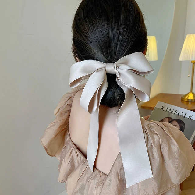 Lystrfac 2022 New Black White Yarn Bow Hair Clip for Women Girls Spring Clip Back Head Hairpin