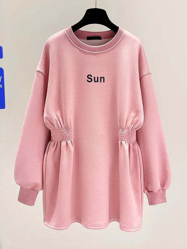 

Pink Women Hoodie Sweatshirts for Women 2024 Autumn Oversize Warm O Neck Pullover Hoodies with Fleece Thick Slim Long Sleeve Top