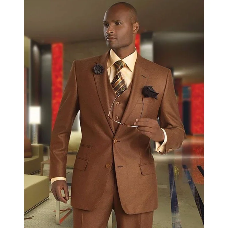 

2024 Brown Fashion Suits For Men Groom Tuxedo Prom Slim Fit Blazers Hombre Casual High Quality Custom 3 Piece Set Costume Homme