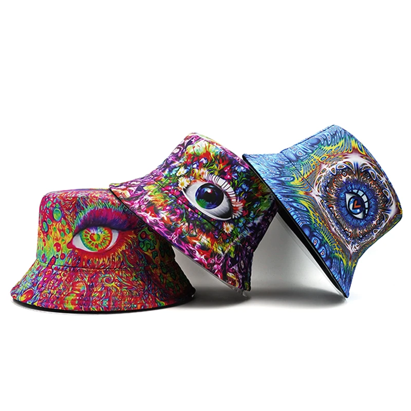 Bocca Eyes Pattern Bucket Hat Cartoon Graffiti Printing Fisherman Hats Double Sides Panama Cap Men Women Sun Sunscreen Outdoor sun hats fisherman hat sunscreen hats bucket hats sun hat