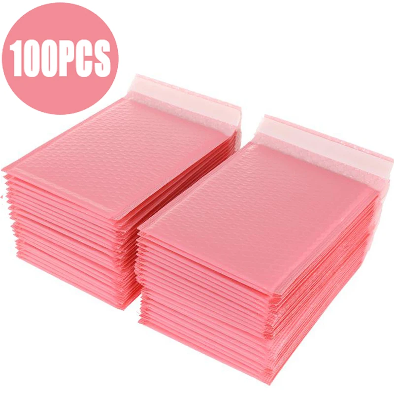 100pcs Bubble Mailers Padded Envelopes Pearl film Gift Present Mail Envelope Bag For Book Magazine Lined Mailer Self Seal Pink