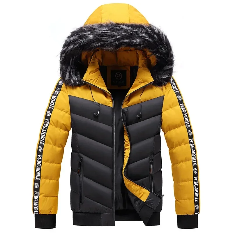 Winter Youth Park Casual Warmth Thickened Waterproof Fur Collar Hoodie Slim Contrast Jacket