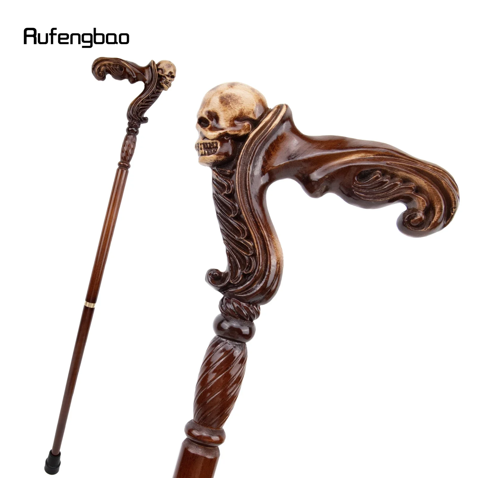 Skull Brown Wooden Fashion Walking Stick Decorative Vampire Cospaly Party Wood Walking Cane Halloween Mace Wand Crosier 93cm