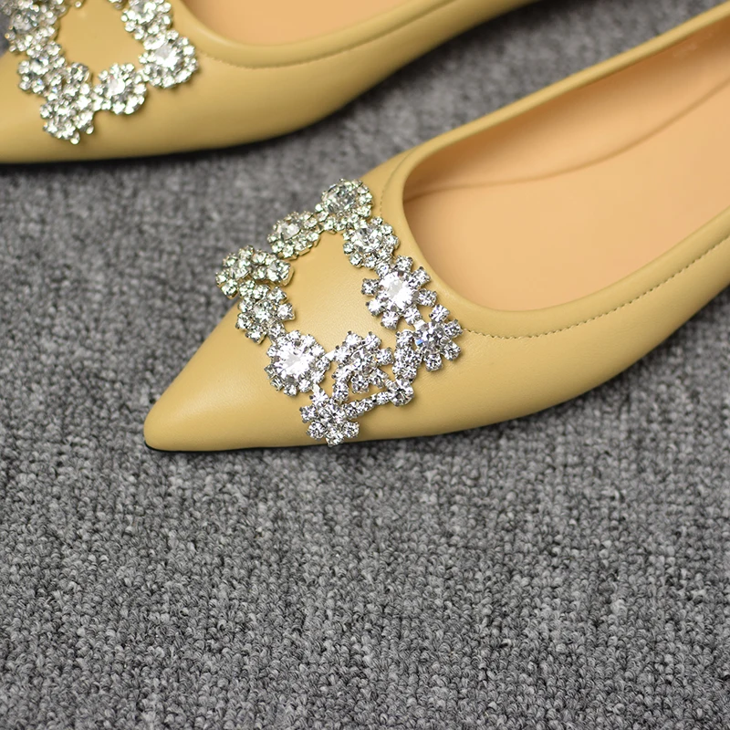 2023 Spring and Autumn New Fashion Shallow Mouth Rhinestone Square Buckle Pointed Versatile Women's Flat Bottom Casual Shoes 5