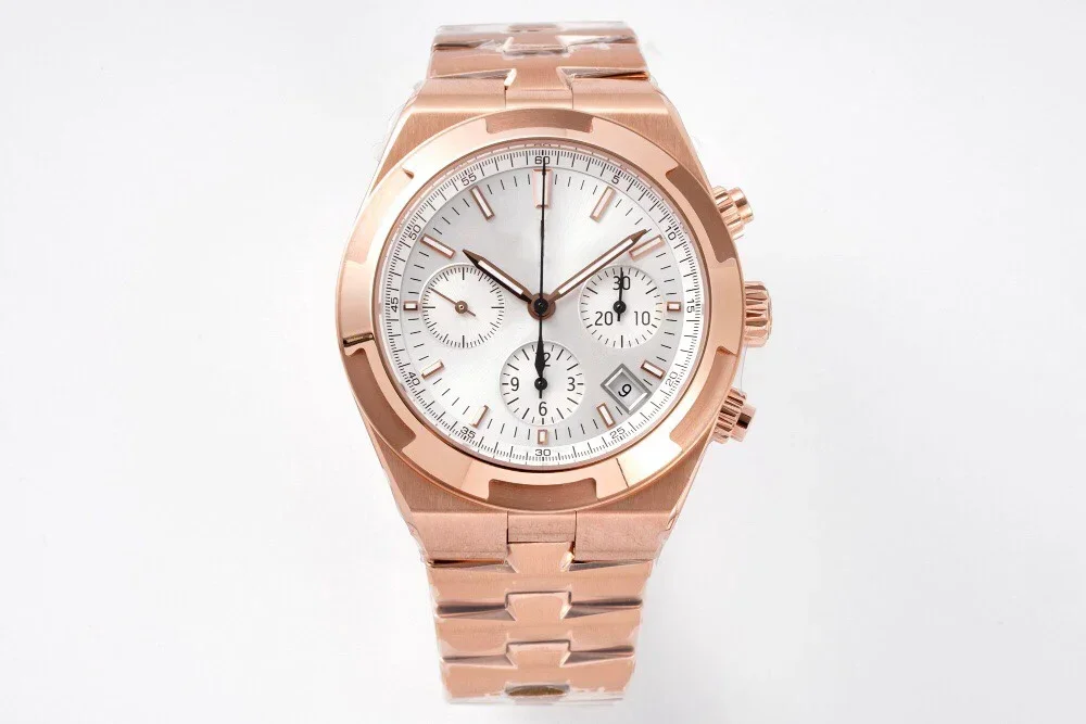 

Overseas-oein Rose gold chronograph 5500V V2 version mens watches quick switch rubber or leather strap top clone quality watches