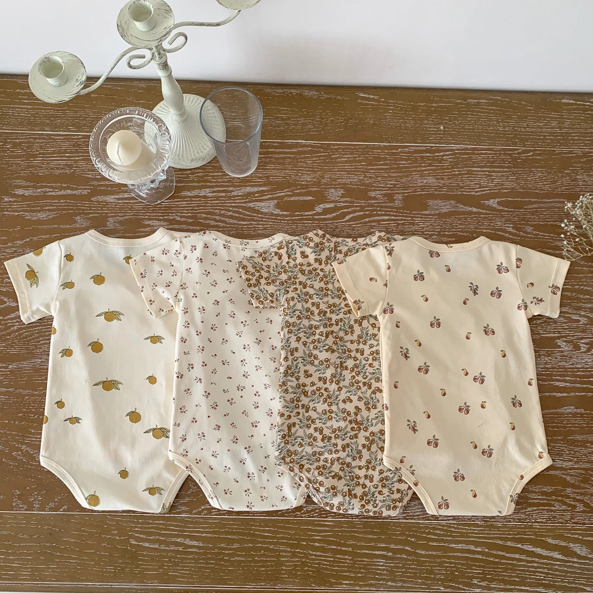 Newborn Girls Boys Baby Romper Fruit Flower Print Short-sleeved Cotton Soft Jumpsuit Infant Clothes 5