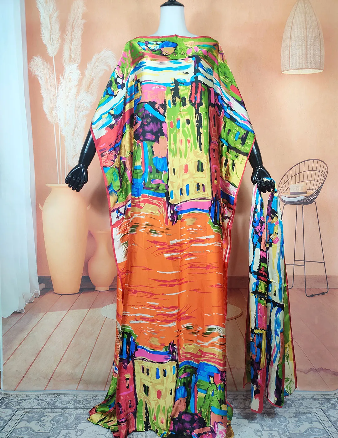 New African 2023 Fashion Muslim Lady Summer Boho  Graffiti Printed Kaftan Dress Oversize Kuwait Ramadan Streetwear Abaya Gown african 2022 elegant printed nigerian lady silk full length hijab kaftan maxi dress oversize floral bohemian beach muslim boubou