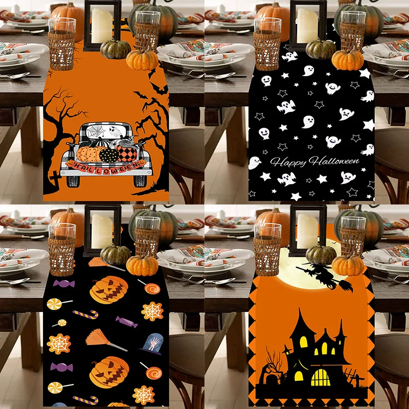 

33*183cm Table Runner Halloween Pumpkin Linen Landscape Thanksgiving Tablecloth Cover Fall Dinning Table Home Room Decoration