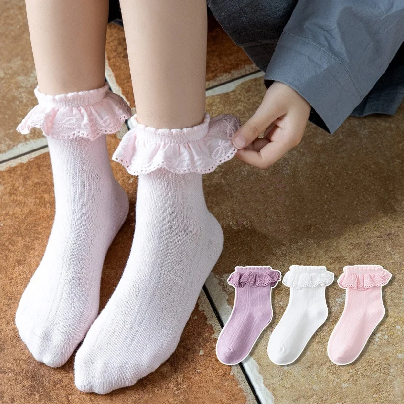 

1 Pair Cute Kids Girl Sock Sweet Korean Fashion Ruffle Calf Sock for Toddler Girl Soft Cotton Spring Autumn School Sock Clothes