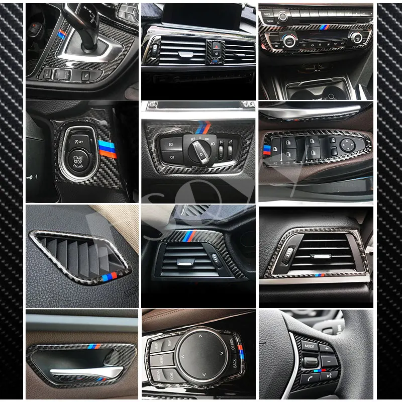 

For BMW 3/4 Series 3GT F30 F31 F32 F34 320i 316i GT4 real Carbon Fiber Interior Car Styling Accessories Central Control Stickers