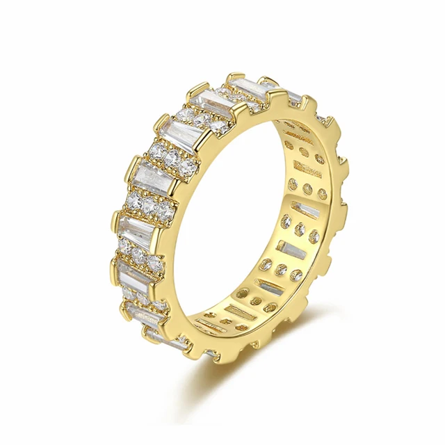 Handmade Eternity Promise Gold Crystal Ring AAA CZ Zirconia Engagement Wedding Band Rings for Women Men Finger Party Jewelry 4