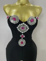 Luxury Sexy Strapless Backless Crystal Diamonds Black Bodycon Bandage Jumpsuit 2025 Women Celebrity Designer High Street Rompers - Image 5