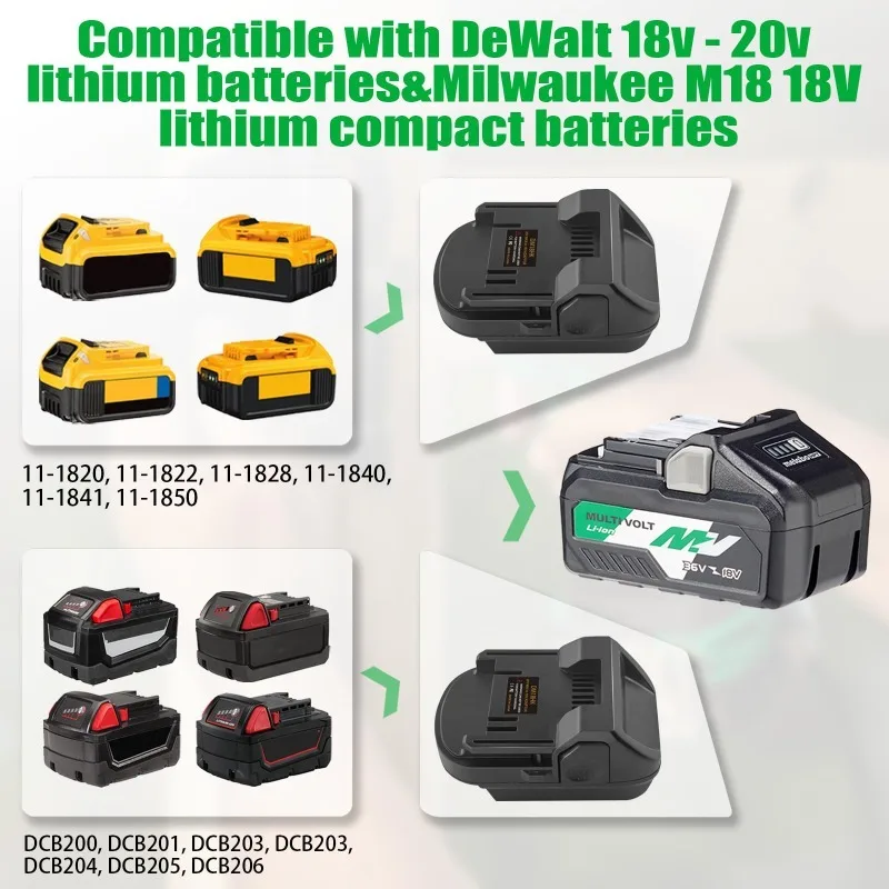 Dewalt/Milwaukee 18V 20V 배터리용 ALASICKA 어댑터 DM18HK는 히타치/히코키 18V 리튬 이온 배터리 전동 공구에 사용할 수 있도록 변환됩니다.