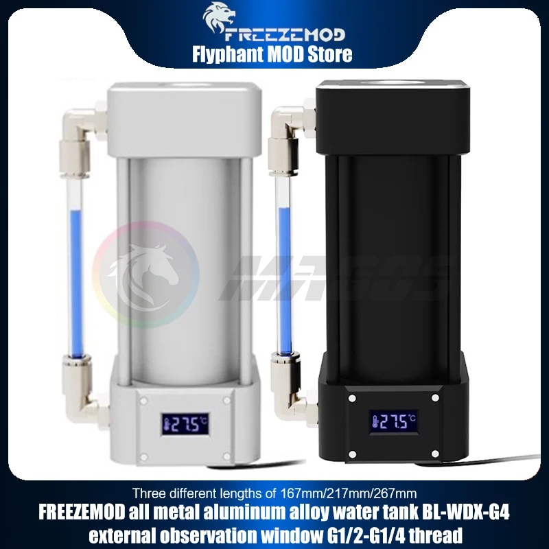 

FREEZEMOD Full Metal Water Cooling Reservoir + Digital Thermometer & External Observation Creative Watercooler Box, BL-WDX-G4