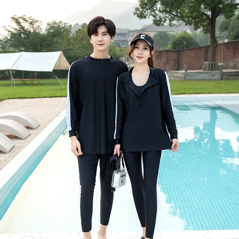 

2023 Couple's Swimming Suit Men's and Women's Long Sleeve Pants Set Covering the Belly and Slimming Conservative Diving Suit