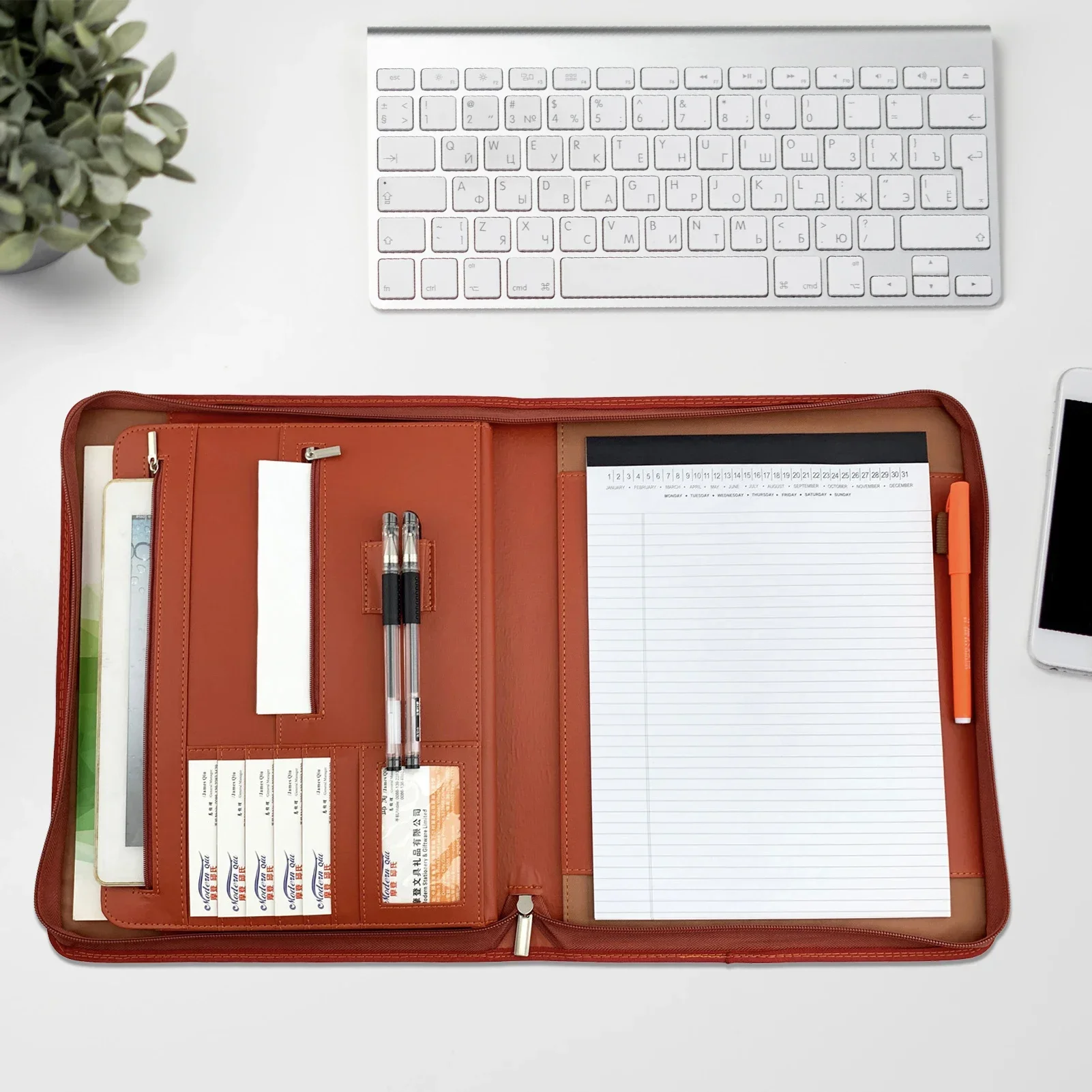 거치대 지퍼 이력서 Padfolio 태블릿 일정 플래너, 가죽 문서 포트폴리오, PU 슬리브 정리함 인터뷰