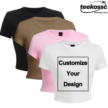 Custom Cotton Crop Tops High Elastic Short Sleeve T-Shirts DIY Logo/Graphic T Shirt Soft O-Neck Sporty Tees Summer Woman Clothes 1