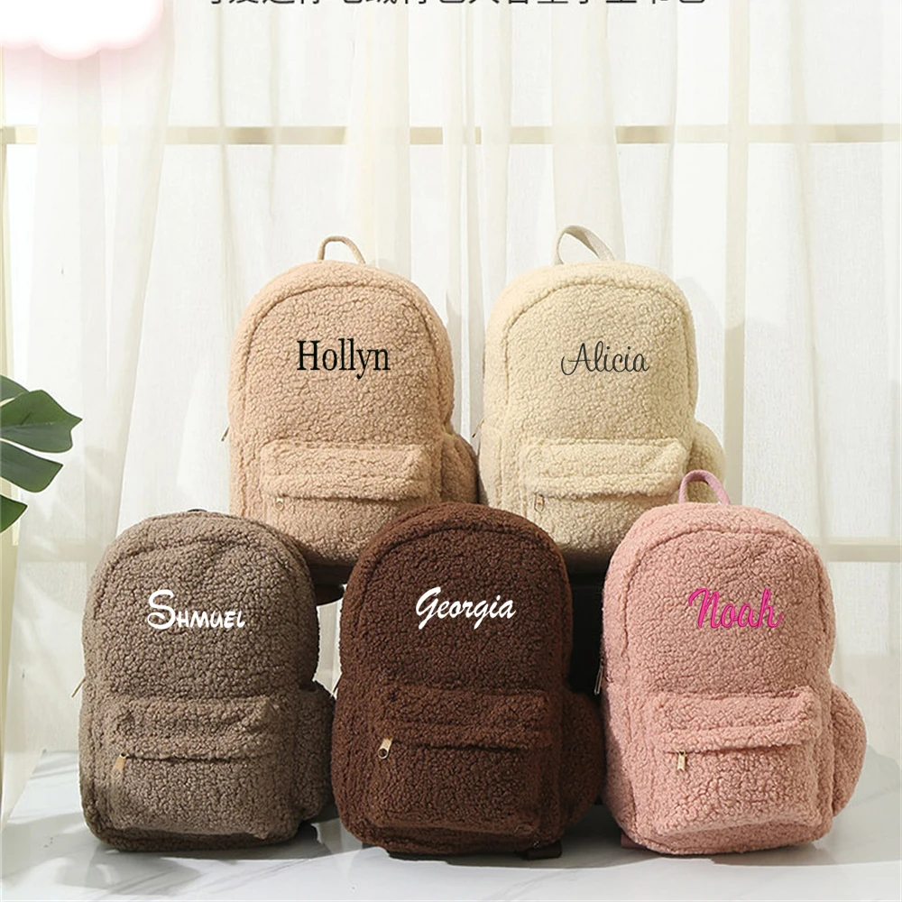 

New Arrival Lamb Wool Backpack for Boys Girls Personalized Embroidered Name Plush Children's Outdoor Backpack Custom Schoolbags