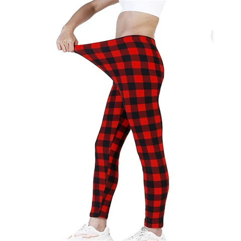 Plaid Leggings Women Sexy Pants Push Up Fashion Fitness Gym Sporting High Waist Trousers Printed Ankle Length Clothing