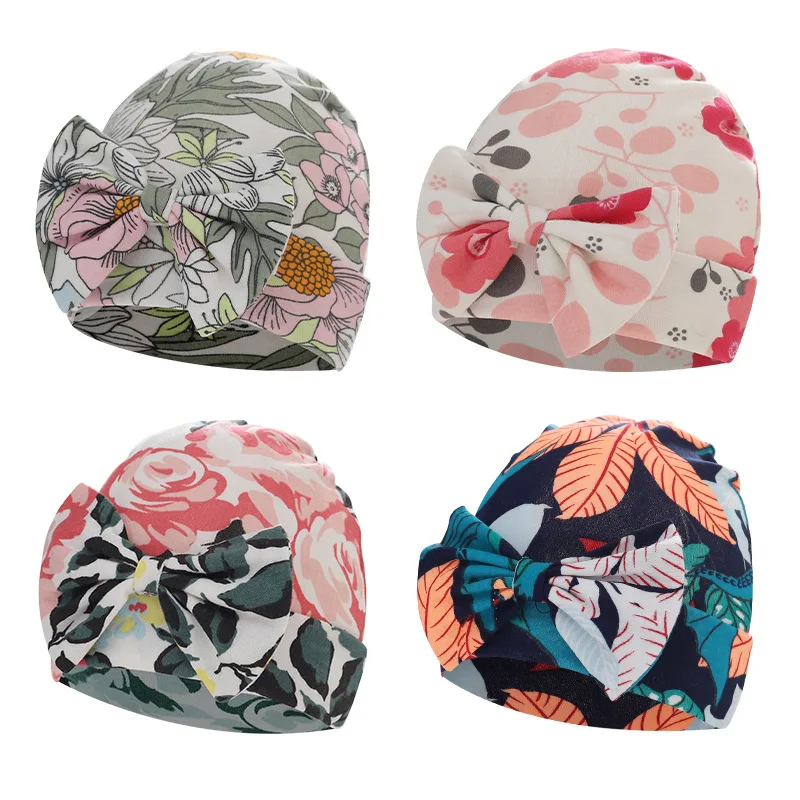 

Cute Big Bowknot Baby Girls Hat Newborn Printed Baby Hat Turban Knot Head Wraps Baby Kids Bonnet Beanie Photography Props