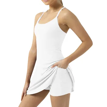 Tennis Exercise Sporty Chic Dress With Built In Bras Shorts Athletic Dresses Open Back Dresses For Women 1