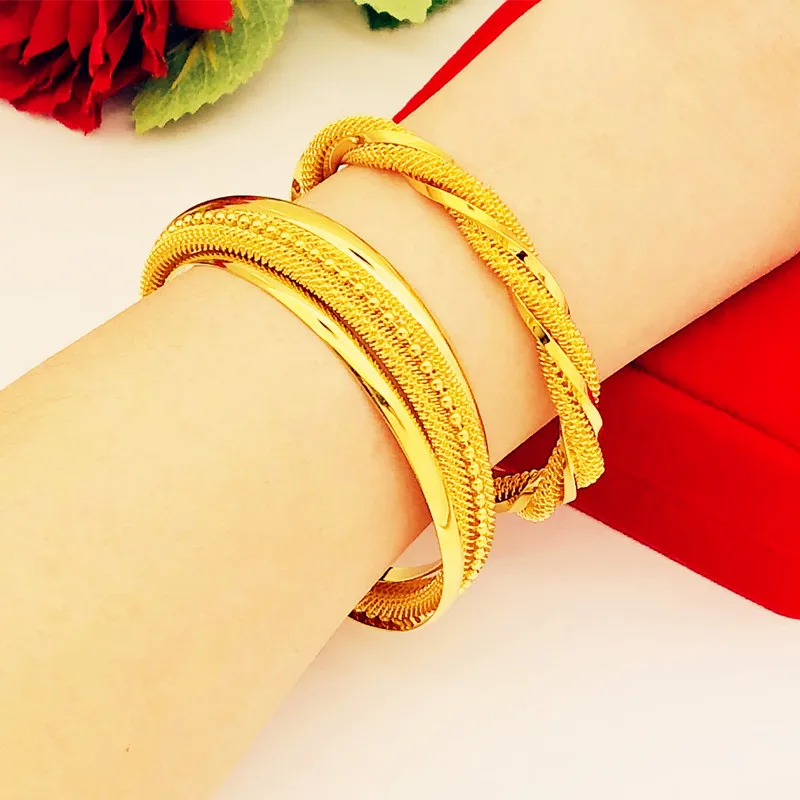 Copy 100 24K Real Gold 18K Bracelet Female European Gold Copper 24K