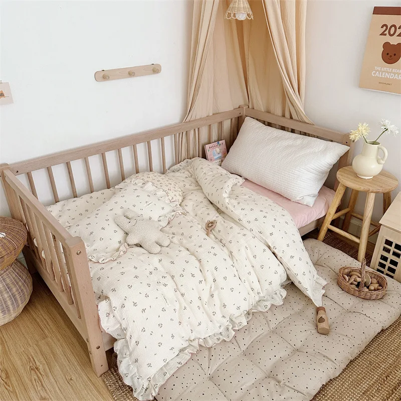 Luxurious Cotton Muslin Ruffle Duvet Cover Set for Kids Childrens Bedding Set-Soft & Breathable