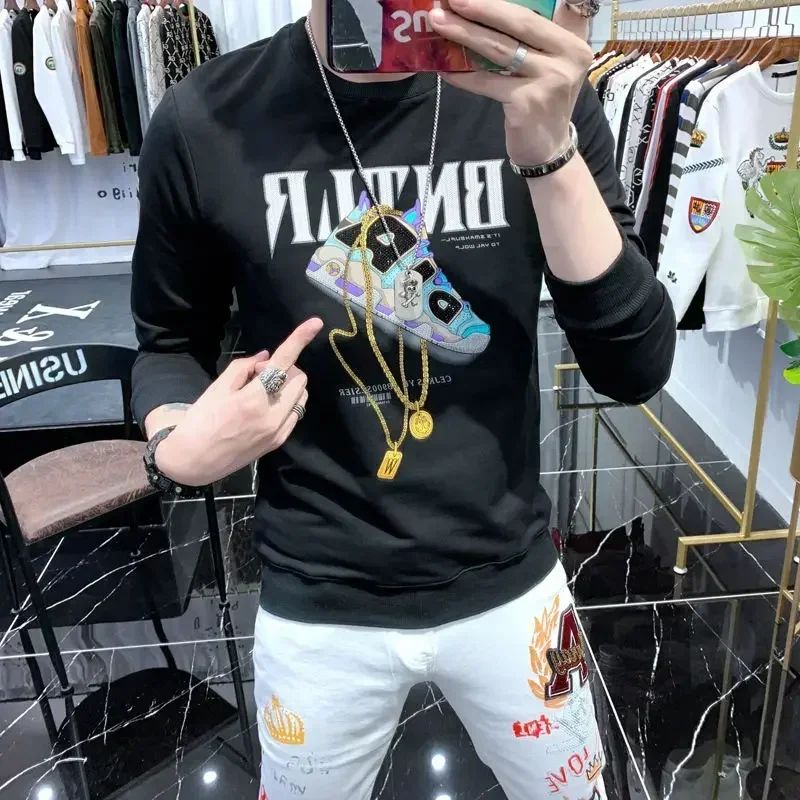 Camiseta de algodón 100 % de cuello redondo y manga larga para hombre, de una pieza, de corte regular, talla XL, sudaderas de diseñador originales, jerséis para hombre emo