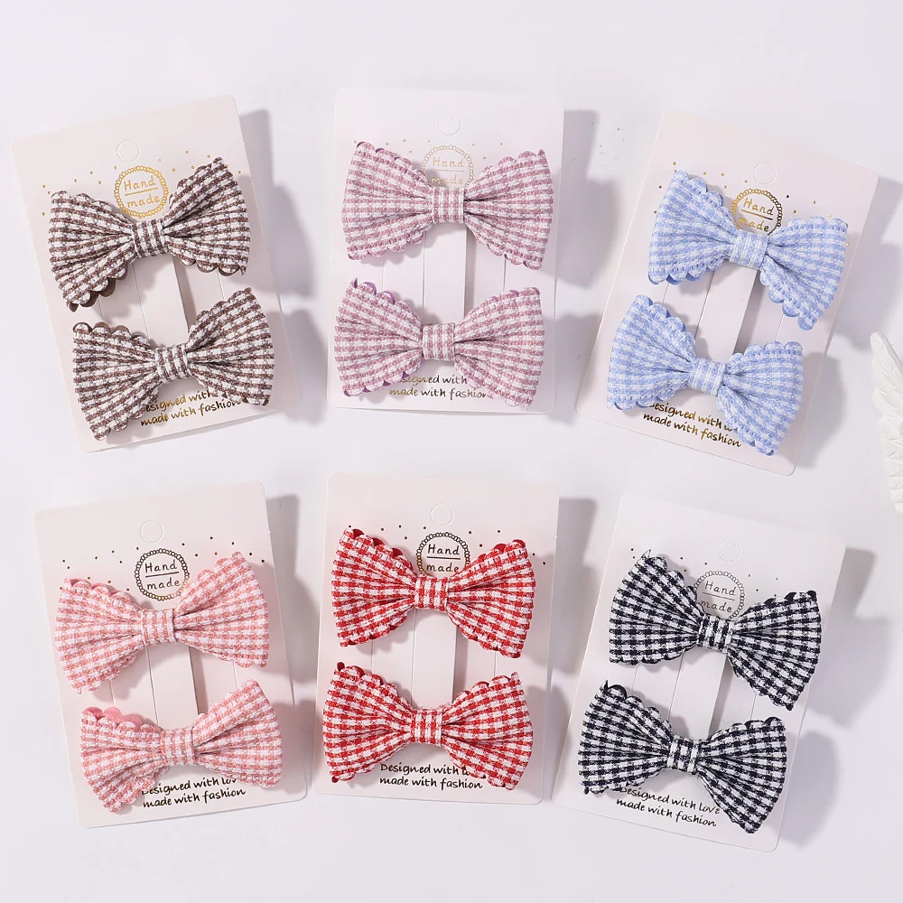 Mini Bows Hairclips Baby girl Kids Cute Plaid Hairpins Headwear Sweet Barrettes Lovely Hair Accessories Gift 2PCS/Set