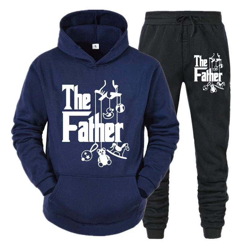thumbnail image 1 of Conjunto de 2 piezas con capucha y pantalones divertidos para papá primerizo, ropa deportiva clásica, sudadera holgada de otoño, traje gráfico, 1 of 5