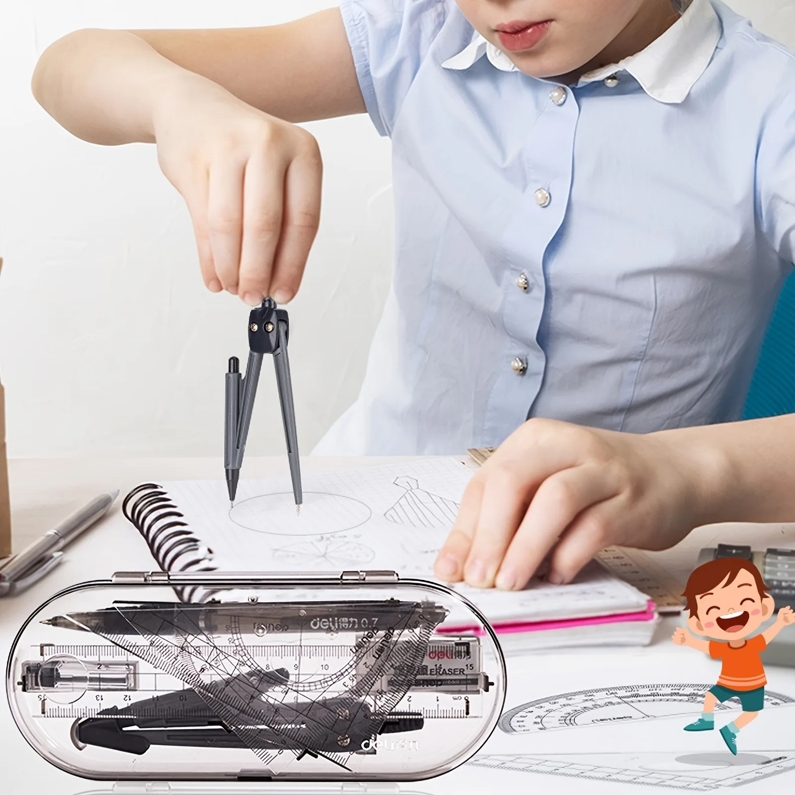 8pcs Mathematical Set Compass Lead Straight Ruler Combination for Students School Supplies Cute Math Drawing Measuring Tool drafting set mathematical rulers set drawing tool set