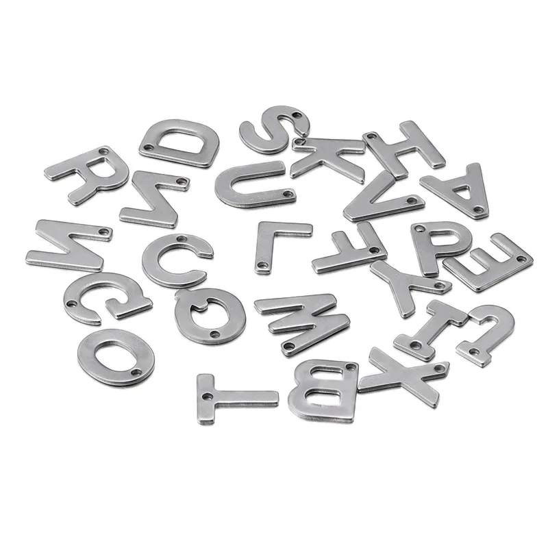 50Pcs/Lot A-Z Letter Charms Stainless Steel Letter Charm Beads Alphabet Loose Pendants For DIY Bracelet Jewelry Making Wholesale