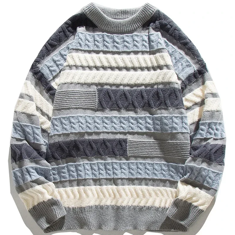 

2022 Wavy Stripe Sweater For Men Irregularity Spliced Jacquard Knitwear Pullover Winter Women Sweater Oversized Men Clothing