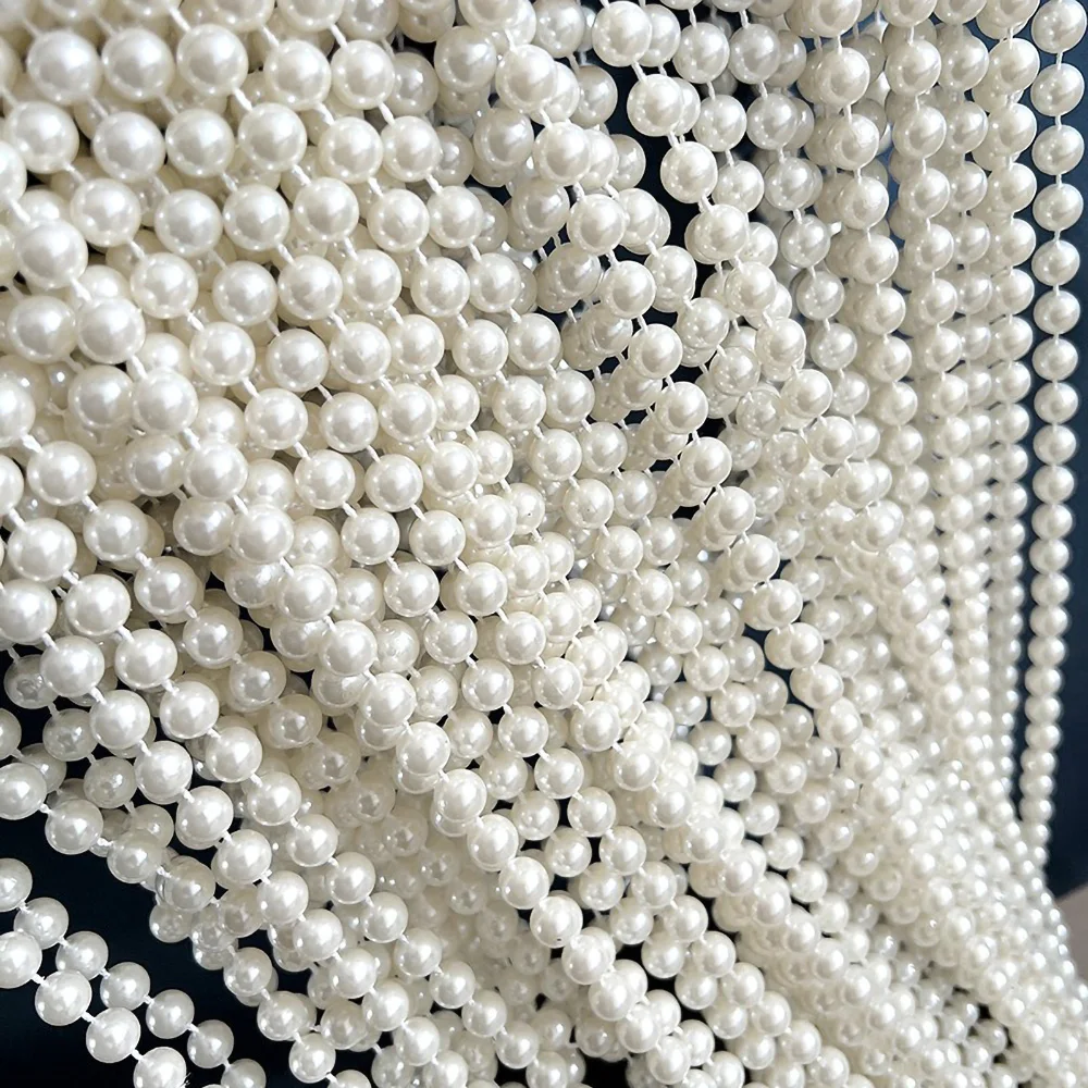 5 Meters 4-10mm Fishing Line Artificial Imitation Pearl Round Bead Chain For Wedding Bridal Bouquet Flower Background Decoration
